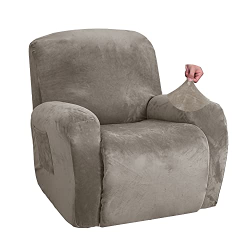 OwkHome Plüsch-Schonbezug-Set for Liegestühle, 4-teiliger, Dehnbarer, Waschbarer Möbelbezug Mit Elastischer Passform Und Tasche(Khaki) von OwkHome