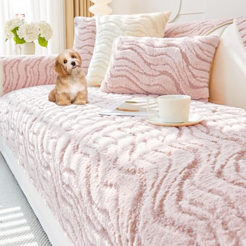 OwkHome Plüsch-Sofabezug, Universeller, Rutschfester Couchschutz for Ecksofas Mit Weicher Textur(Pink,110 * 210cm/43 * 83in) von OwkHome