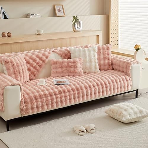 OwkHome Plüsch-Sofabezug, Verdickter, Rutschfester Schutz, Haustierfreundlicher Möbelbezug(Pink,90 * 180cm/35.4 * 71in) von OwkHome