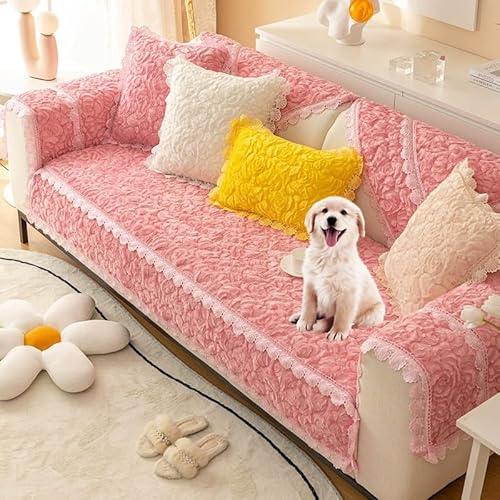 OwkHome Plüsch-Sofabezug, rutschfest, Haustierfreundlich, Möbelschutz Mit Armlehnen(Pink,110 * 180cm/43 * 71in) von OwkHome