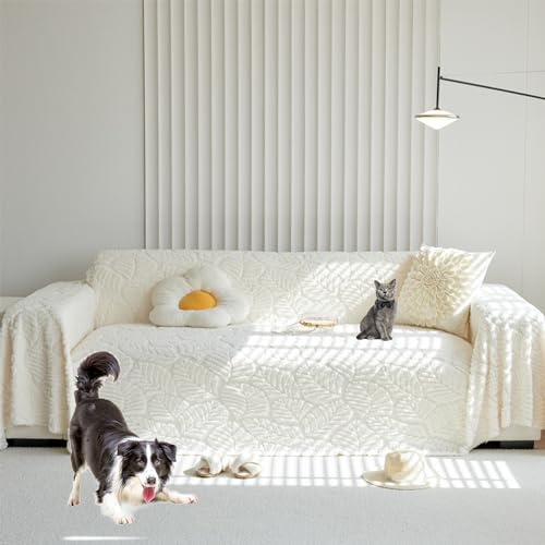 OwkHome Plüsch-Sofabezug Aus Jacquard, rutschfest, Haustierfreundlich, Mehrzweckschutz(Beige,180 * 360cm/71 * 141.7in) von OwkHome