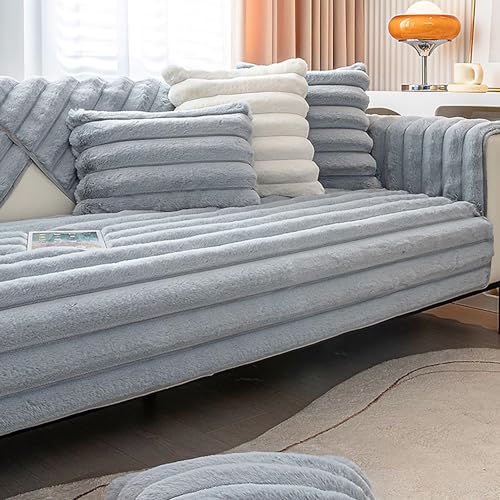 OwkHome Plüsch-Sofabezug Aus Kunstfell for Sektionssofas, Verdickter, Rutschfester Schonbezug, Warmer Möbelschutz for Den Winter(Blue,70 * 210cm/27.6 * 82.7in) von OwkHome