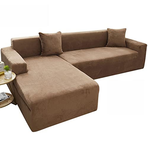 OwkHome Plüsch-Sofabezug Aus Samt, Stretch, Mit Kissenbezug, Waschbarer Möbelschutz(Camel,4 Seater+4 Seater) von OwkHome