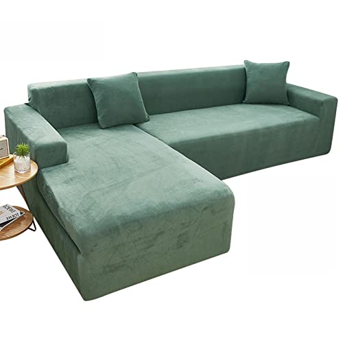 OwkHome Plüsch-Sofabezug Aus Samt, Stretch, Mit Kissenbezug, Waschbarer Möbelschutz(Green,4 Seater+4 Seater) von OwkHome