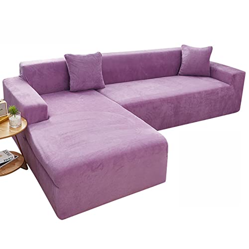 OwkHome Plüsch-Sofabezug Aus Samt, Stretch, Mit Kissenbezug, Waschbarer Möbelschutz(Light Purple,4 Seater+4 Seater) von OwkHome