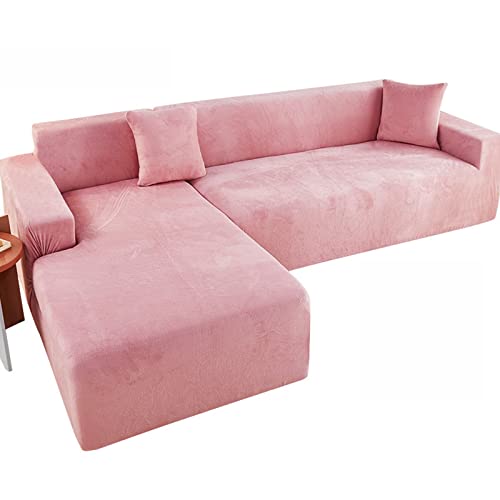 OwkHome Plüsch-Sofabezug Aus Samt, Stretch, Mit Kissenbezug, Waschbarer Möbelschutz(Pink,4 Seater+4 Seater) von OwkHome
