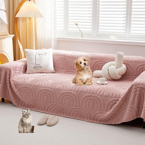 OwkHome Plüsch-Sofabezug Mit Rutschfester Rückseite, Multifunktionaler Möbelschutz for Anbausofas(Pink,180 * 300cm/71 * 118in) von OwkHome