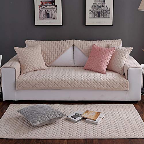 OwkHome Plüsch-Sofabezug Mit Weihnachtsbaummotiv, Rutschfester Sofabezug for 2–4 Kissen(Beige,90 * 210cm) von OwkHome
