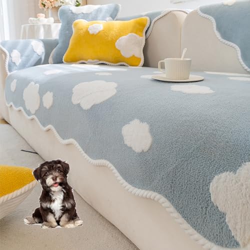 OwkHome Plüsch-Sofabezug Mit Wellen-Design, rutschfest, for 3-Sitzer-Couches(Blue,70 * 70cm/27.6 * 27.6in) von OwkHome