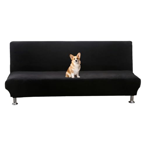 OwkHome Plüschiger, Dehnbarer Futon-Schonbezug Ohne Armlehnen, Waschbarer Schlafsofa-Schutz Mit Elastischem Saum(Black) von OwkHome