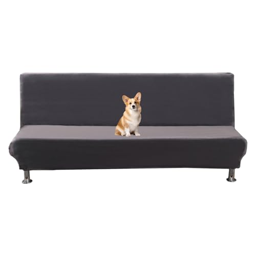 OwkHome Plüschiger, Dehnbarer Futon-Schonbezug Ohne Armlehnen, Waschbarer Schlafsofa-Schutz Mit Elastischem Saum(Dark Gray) von OwkHome