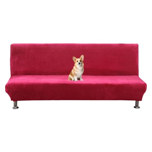OwkHome Plüschiger, Dehnbarer Futon-Schonbezug Ohne Armlehnen, Waschbarer Schlafsofa-Schutz Mit Elastischem Saum(Pink) von OwkHome