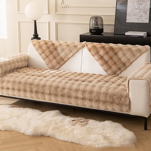 OwkHome Plüschiger, Rutschfester Sofabezug Mit Haustierschutz for Anbausofas, Universell Passender, Waschbarer Schonbezug(Khaki,70 * 120cm/27.6 * 47in) von OwkHome