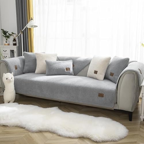OwkHome Plüschiger, Rutschfester Sofabezug for L-förmige Sofagarnituren, Haustier-Schutzbezug for Möbel Mit 3 Kissen(Grey,70 * 70cm/27.6 * 27.6in) von OwkHome