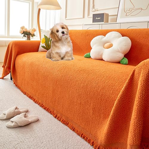 OwkHome Plüschiger Sofabezug In L-Form, rutschfest, Waschbar, for Sektionssofas(Orange,180 * 130cm/71 * 51in) von OwkHome