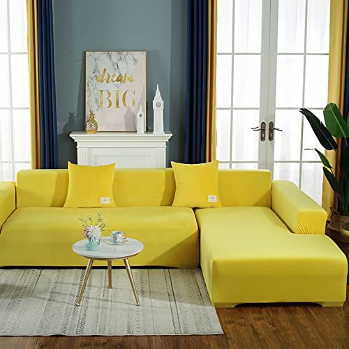OwkHome Plüschiger Sofabezug In L-Form – Hochelastischer, Waschbarer Möbelschutz(Yellow-1,4 Seater+4 Seater) von OwkHome