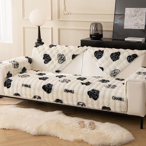 OwkHome ​​Plüschiger Sofabezug Mit Farbverlauf Und Rutschfester Rückseite, Waschbarer Möbelschutz for Tierbesitzer​​(White,70 * 90cm/27.6 * 35.4in) von OwkHome
