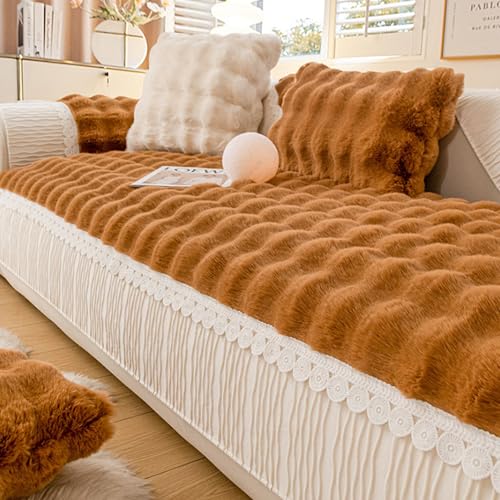 OwkHome Plüschiger Sofabezug for Mehrere Sitzgruppen – Rutschfester Sofabezug for Sofas Mit Mehreren Kissen, Waschbarer Schutz(Brown,Pillowcover30*50cm) von OwkHome