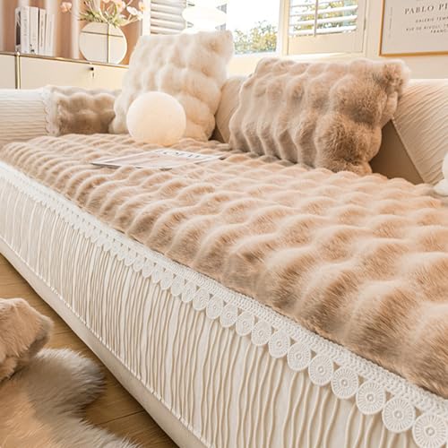 OwkHome Plüschiger Sofabezug for Mehrere Sitzgruppen – Rutschfester Sofabezug for Sofas Mit Mehreren Kissen, Waschbarer Schutz(Curry,Pillowcover30*50cm) von OwkHome