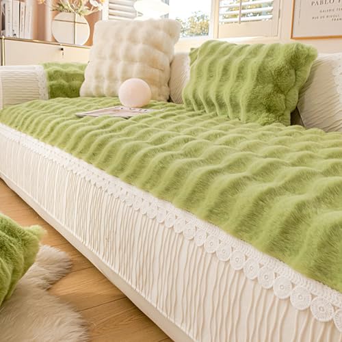 OwkHome Plüschiger Sofabezug for Mehrere Sitzgruppen – Rutschfester Sofabezug for Sofas Mit Mehreren Kissen, Waschbarer Schutz(Green,110 * 210cm/43 * 83in) von OwkHome