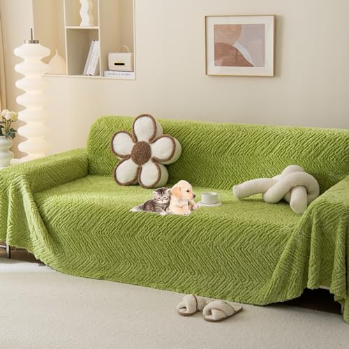 OwkHome Plüschsofabezug, Universeller Rutschfester Schutz for Anbausofas Mit Weichem, Waschbarem Stoff(Green,180 * 340cm/71 * 134in) von OwkHome