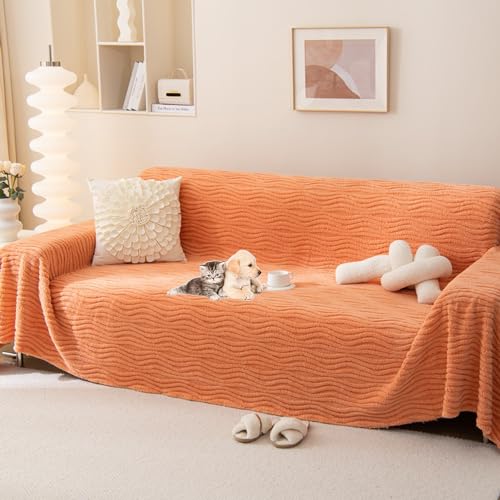 OwkHome Plüschsofabezug, Universeller Rutschfester Schutz for Anbausofas Mit Weichem, Waschbarem Stoff(Orange,180 * 380cm/71 * 149.6in) von OwkHome