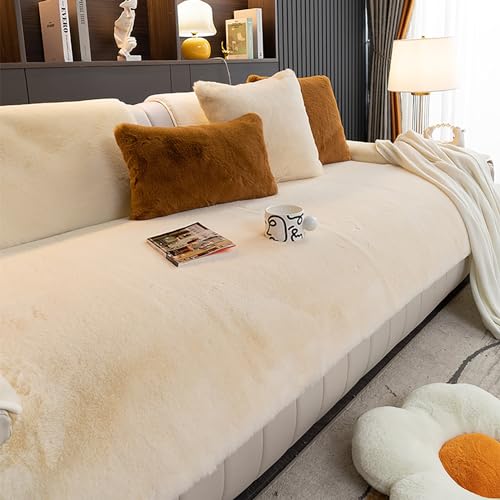OwkHome Puffy Plüsch rutschfeste Sofabezug for Sektionssofas Haustierresistenter Möbelschutz(Beige,90 * 120cm/35.4 * 47in) von OwkHome