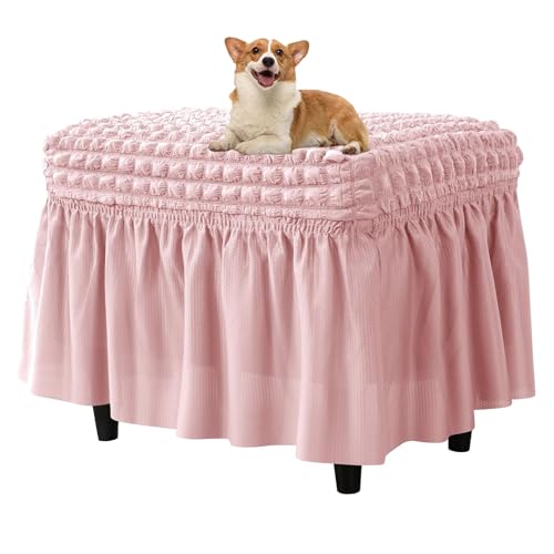 OwkHome Rechteckiger Ottomanenbezug Mit Rock, Elastischer Schonbezug for Schutz Von Bank Und Fußhocker(Pink) von OwkHome