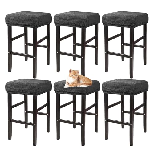 OwkHome Rechteckiges Barhocker-Schonbezug-Set, Waschbare, Elastische Sitzbezüge for Pub-Thekenhocker(Dark Gray,6 Pack) von OwkHome
