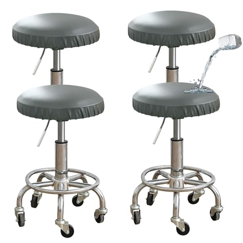 OwkHome Runde, wasserdichte Barhockerbezüge Aus PU, 4er-Set, Schonbezüge Mit Elastischem Saum for Barhocker In Kneipen Und Restaurants(Light Gray,4 Pieces) von OwkHome