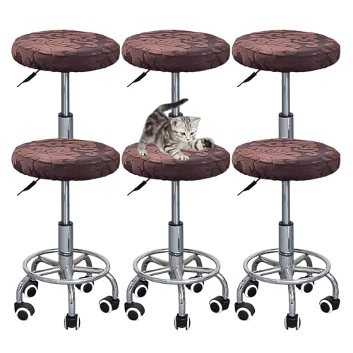 OwkHome Runde Elastische Barhocker-Sitzbezüge, Stretch-Schonbezüge-Set for Esszimmer-, Küchen- Und Café-Stühle(Dark Coffee,6 PCS) von OwkHome