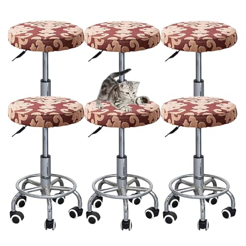 OwkHome Runde Elastische Barhocker-Sitzbezüge, Stretch-Schonbezüge-Set for Esszimmer-, Küchen- Und Café-Stühle(Red,6 PCS) von OwkHome