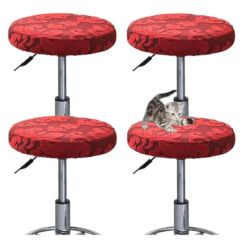 OwkHome Runde Elastische Barhocker-Sitzbezüge, Stretch-Schonbezüge-Set for Esszimmer-, Küchen- Und Café-Stühle(Red 1,4 PCS) von OwkHome