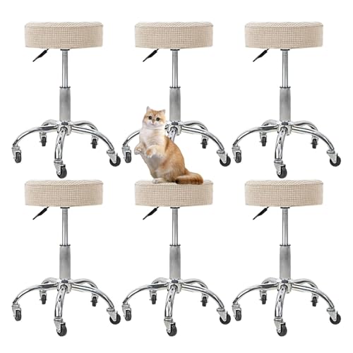 OwkHome Runder Barhocker-Schonbezug-Set, Abnehmbarer, Waschbarer Sitzschutz for Küche Und Büro(Beige,6 Pack) von OwkHome