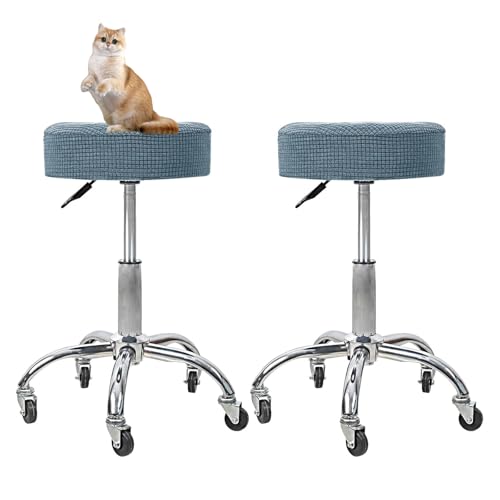 OwkHome Runder Barhocker-Schonbezug-Set, Abnehmbarer, Waschbarer Sitzschutz for Küche Und Büro(Blue,2 Pack) von OwkHome