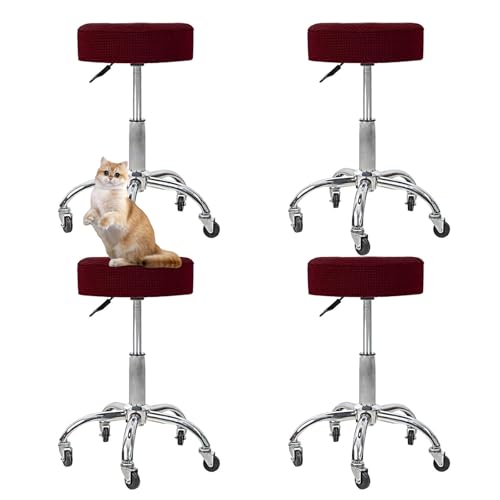 OwkHome Runder Barhocker-Schonbezug-Set, Abnehmbarer, Waschbarer Sitzschutz for Küche Und Büro(Burgundy,4 Pack) von OwkHome