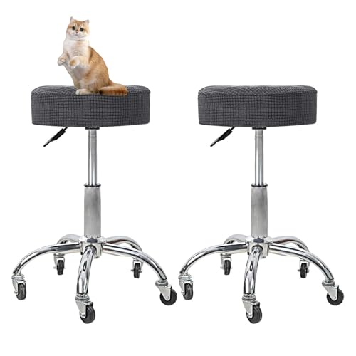 OwkHome Runder Barhocker-Schonbezug-Set, Abnehmbarer, Waschbarer Sitzschutz for Küche Und Büro(Light Gray,2 Pack) von OwkHome