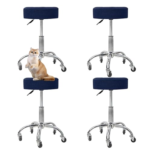 OwkHome Runder Barhocker-Schonbezug-Set, Abnehmbarer, Waschbarer Sitzschutz for Küche Und Büro(Navy Blue,4 Pack) von OwkHome