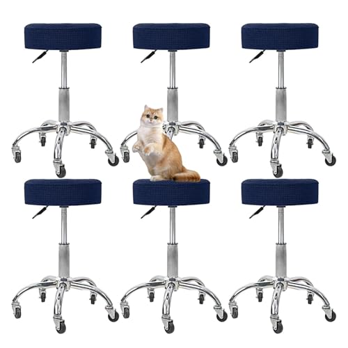 OwkHome Runder Barhocker-Schonbezug-Set, Abnehmbarer, Waschbarer Sitzschutz for Küche Und Büro(Navy Blue,6 Pack) von OwkHome