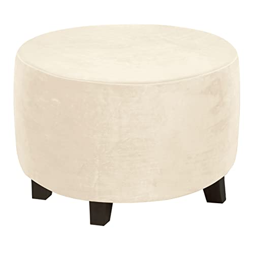 OwkHome Runder Ottoman-Bezug Aus Stretch-Samt, Waschbarer Pouf-Schonbezug Mit Abnehmbarem Design(7,Medium) von OwkHome