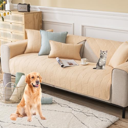 OwkHome Rutschfester Sofabezug Aus Baumwolle, Waschbar, Haustierfreundlich, Möbelschutz(Orange,90 * 210cm/35.4 * 83in) von OwkHome
