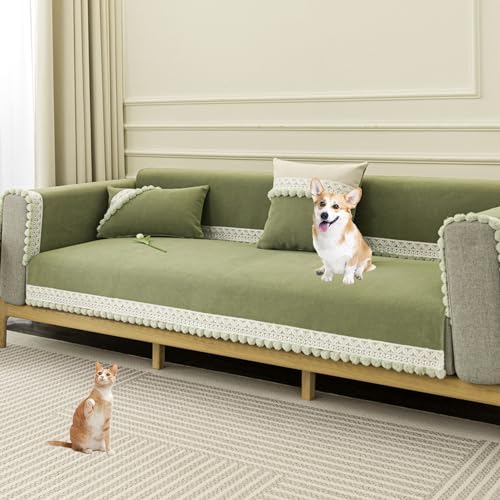 OwkHome Rutschfester Sofabezug Aus Chenille for Anbausofas, Universeller Stretchbezug, Wendbares Design(Green,70 * 210cm/27.6 * 83in) von OwkHome