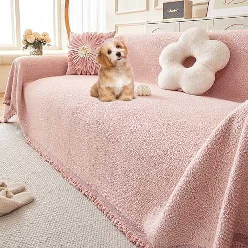 OwkHome Rutschfester Sofabezug Aus Plüsch, Wendbarer, Waschbarer L-förmiger Möbelschutz for Haustiere(Pink,180 * 200cm/71 * 78.7in) von OwkHome
