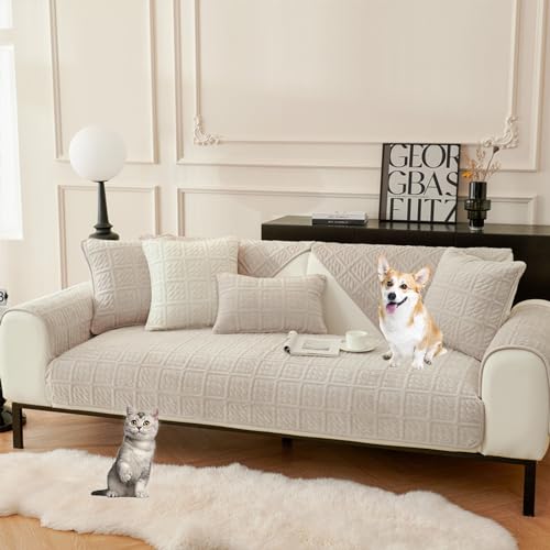 OwkHome Rutschfester Sofabezug Aus Samt for Ecksofas, Haustierresistenter Möbelschutz(Khaki,70 * 70cm/27.6 * 27.6in) von OwkHome