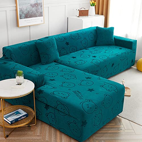 OwkHome Rutschfester Sofabezug in L-Form, Dicker, waschbarer Möbelschutz(Blue,3 Seater+4 Seater) von OwkHome