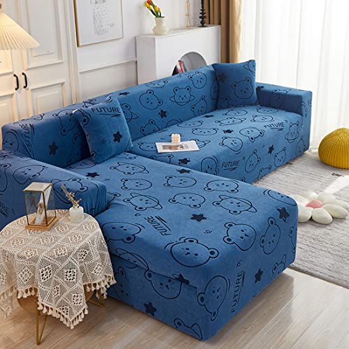 OwkHome Rutschfester Sofabezug in L-Form, Dicker, waschbarer Möbelschutz(Dark Blue,2 Seater+3 Seater) von OwkHome