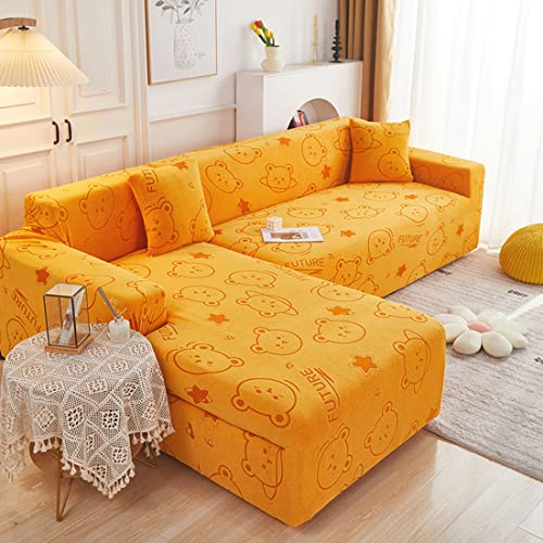 OwkHome Rutschfester Sofabezug in L-Form, Dicker, waschbarer Möbelschutz(Orange,2 Seater+3 Seater) von OwkHome