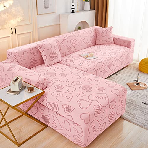 OwkHome Rutschfester Sofabezug in L-Form, Dicker, waschbarer Möbelschutz(Pink,2 Seater+2 Seater) von OwkHome