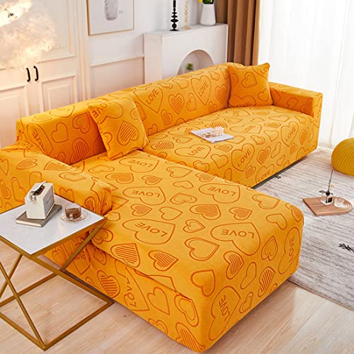 OwkHome Rutschfester Sofabezug in L-Form, Dicker, waschbarer Möbelschutz(Yellow,3 Seater+4 Seater) von OwkHome