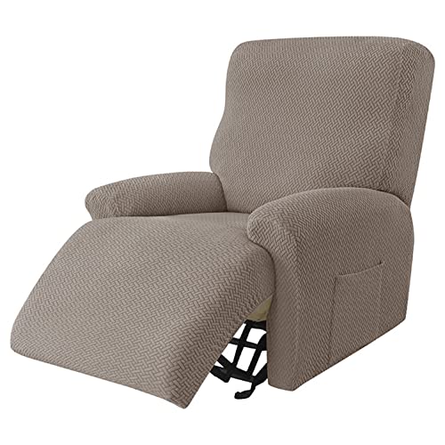 OwkHome Rutschfestes Jacquard-Bezugsset for Liegestühle – 4-teiliger Möbelschutz Mit Elastischen Bändern for Haustiere(Khaki) von OwkHome